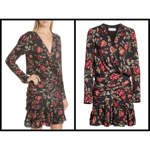 💕ALC💕 Haven Dress Ruched Floral Silk Mini Dress ~ Floral Print 0 NWT - Picture 7 of 16